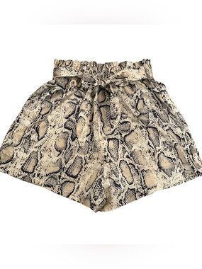 Snakeskin Silky Paper Bag Waist Shorts